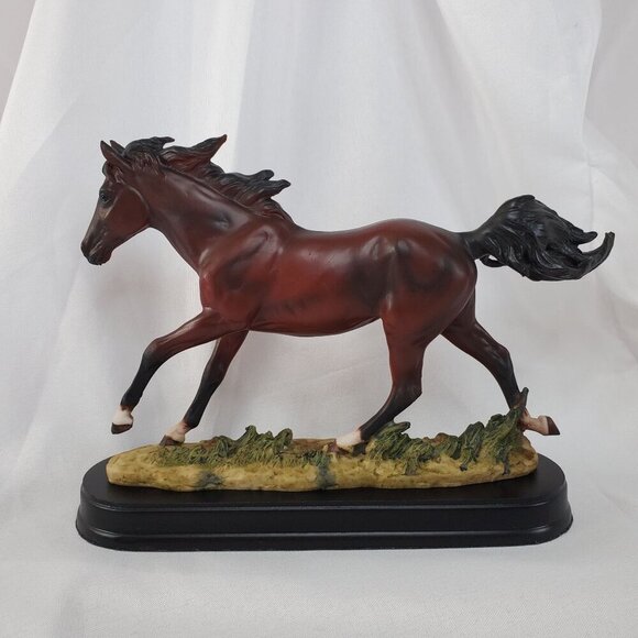 Equestrian Galloping Dark Brown Horse on Wild Pastures Statue 9.25" Long - Picture 8 of 11